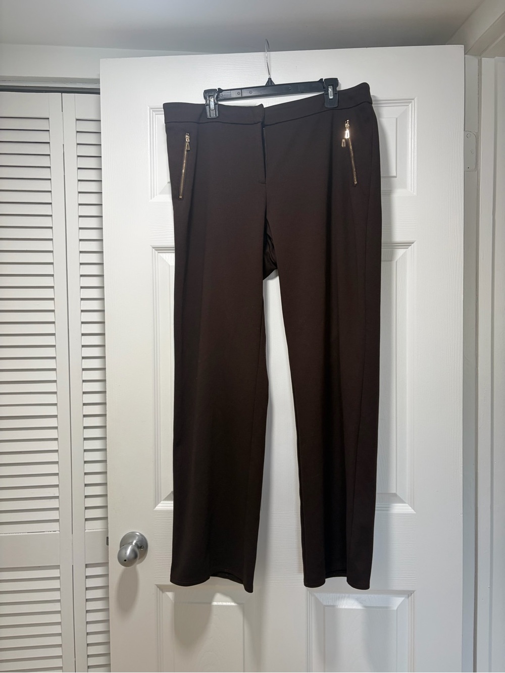 Marc New York Dark Brown Straight-Leg Pants with Gold Zippers
